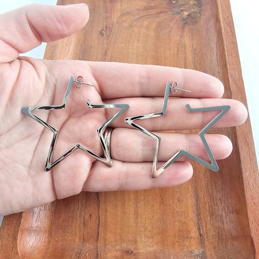 Luxe Star Hoops - Silver - Tigbul's Variety Fashion Shop