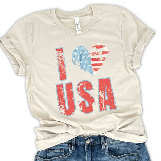 Plus I Love USA with Heart Flag distressed t-shirt - Tigbul's Variety Fashion Shop