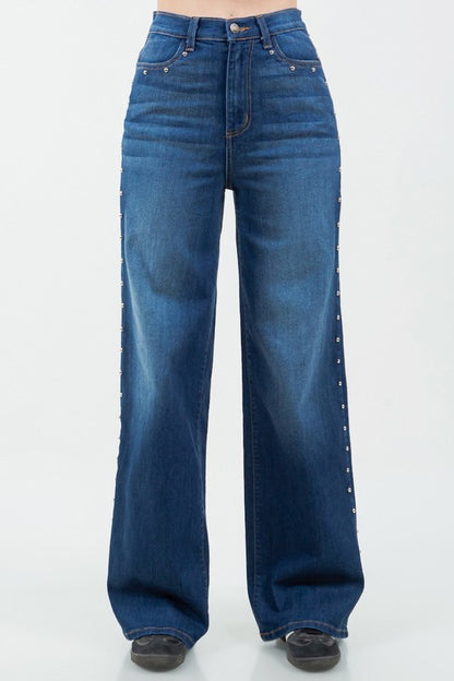 Camila Studded Wide Leg Jean - Tigbul's Variety Fashion Shop