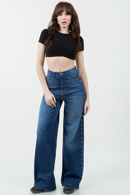 Camila Studded Wide Leg Jean - Tigbul's Variety Fashion Shop