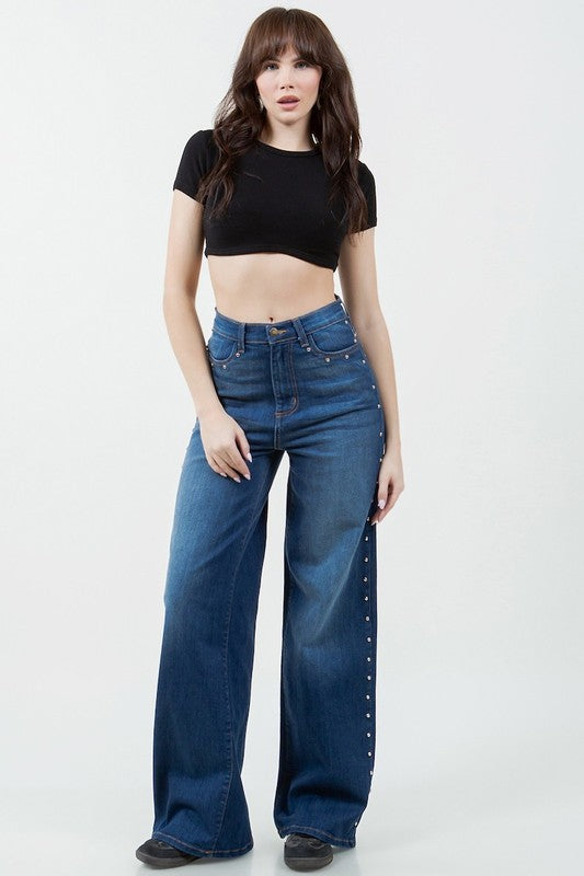 Camila Studded Wide Leg Jean - Tigbul's Variety Fashion Shop