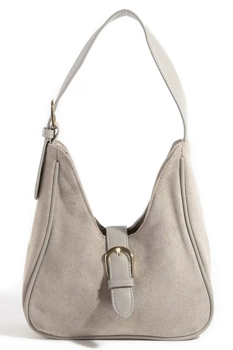 Fame Buckle Accent Faux Suede Hand Bag - Tigbul's Variety Fashion Shop