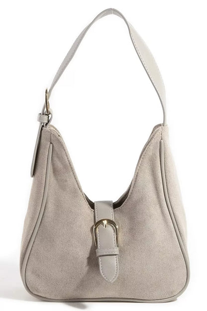 Fame Buckle Accent Faux Suede Hand Bag - Tigbul's Variety Fashion Shop