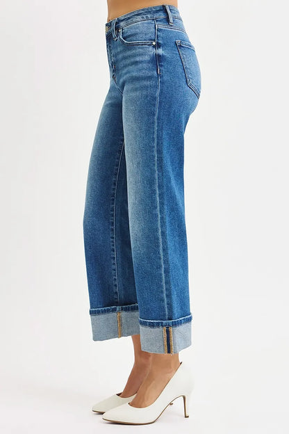RISEN Mid Rise Crop Straight Cuffed Jeans - Tigbul's Variety Fashion Shop