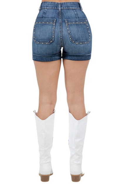 Willow Studded Denim Short in Dark Wash - Tigbul's Variety Fashion Shop