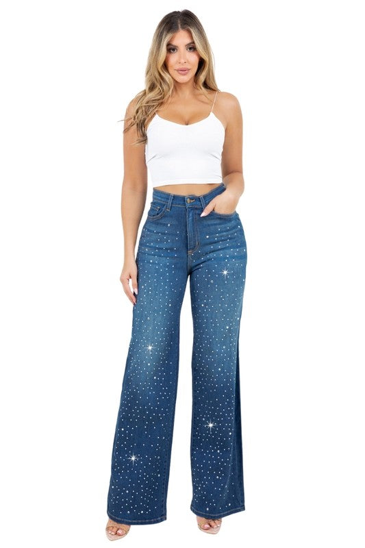 Camilla Rhinestone Wide Leg Jean - Tigbul's Variety Fashion Shop
