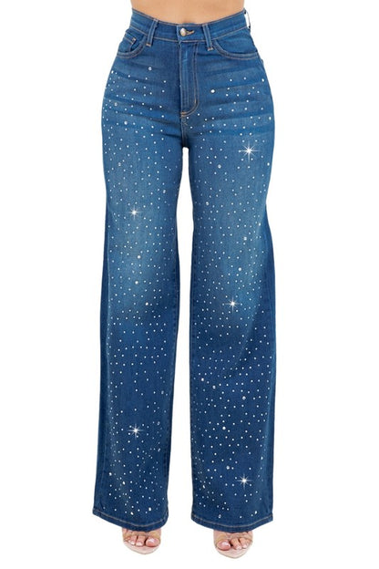 Camilla Rhinestone Wide Leg Jean - Tigbul's Variety Fashion Shop