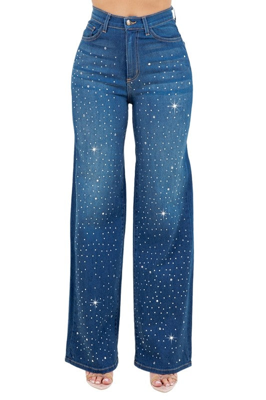 Camilla Rhinestone Wide Leg Jean - Tigbul's Variety Fashion Shop