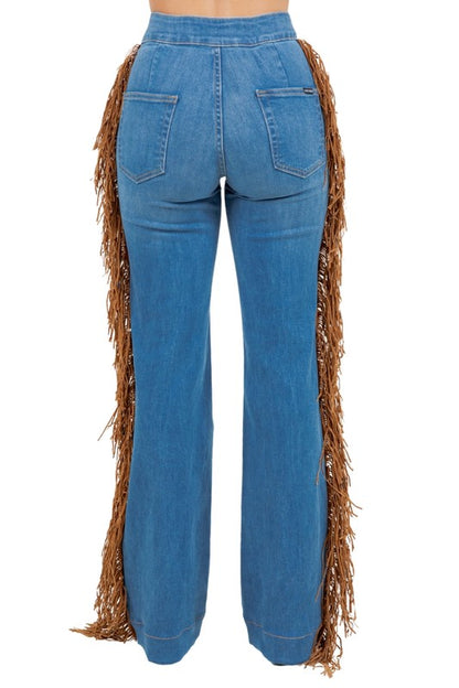 Harley Wide Leg Fringe in Medium Wash - Tigbul's Variety Fashion Shop