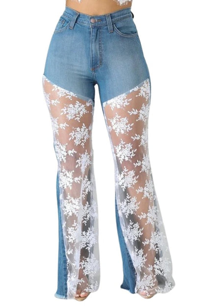 Lace Bell Bottom Jean in Medium Wash - Tigbul's Variety Fashion Shop