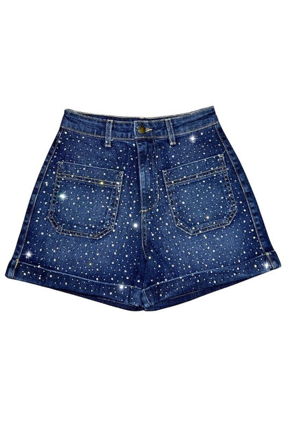 The Willow Denim Short Rhinestones Dark Wash - Tigbul's Variety Fashion Shop