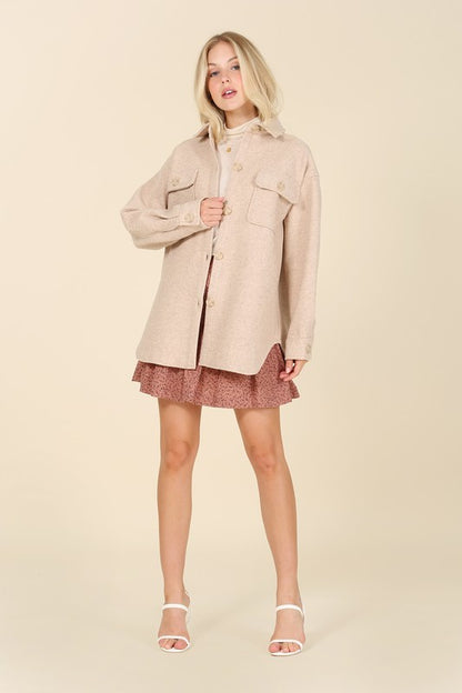 Light beige shacket with pockets - Tigbul's Variety Fashion Shop