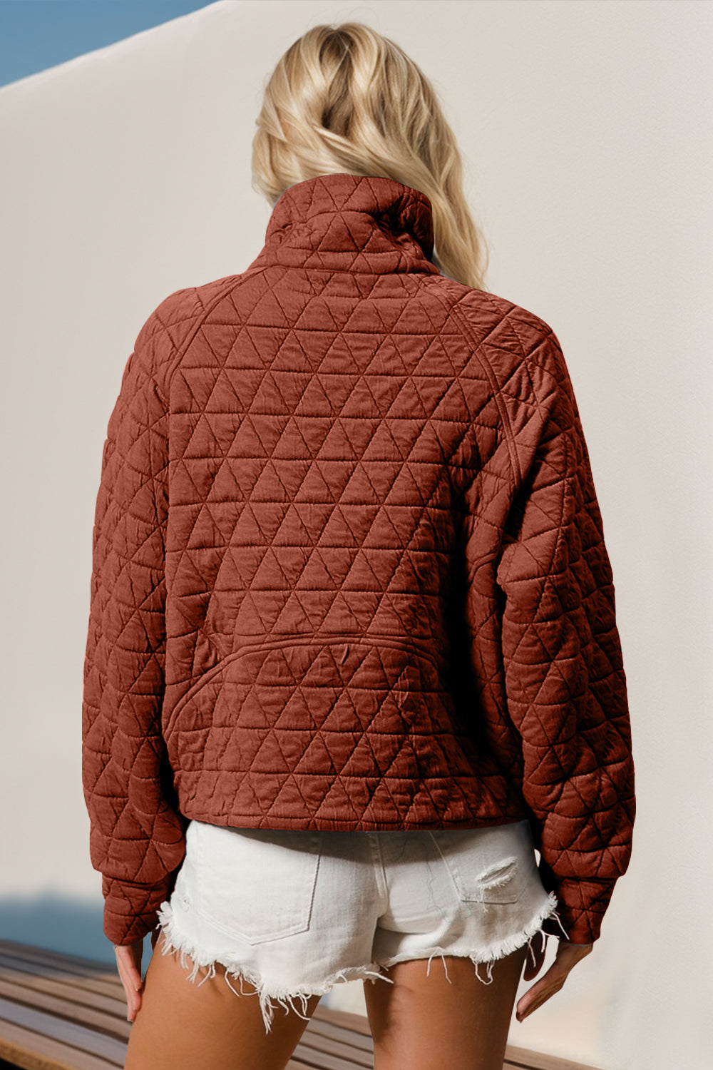 Double Take Half Zip Long Sleeve Quilted Sweatshirt with Pocket - Tigbul's Variety Fashion Shop