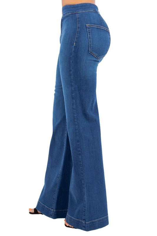 Robin Wide Leg Flare Jean in Medium Blue - Tigbul's Variety Fashion Shop
