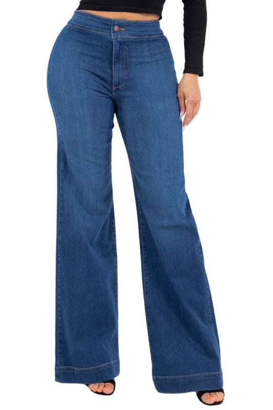 Robin Wide Leg Flare Jean in Medium Blue - Tigbul's Variety Fashion Shop