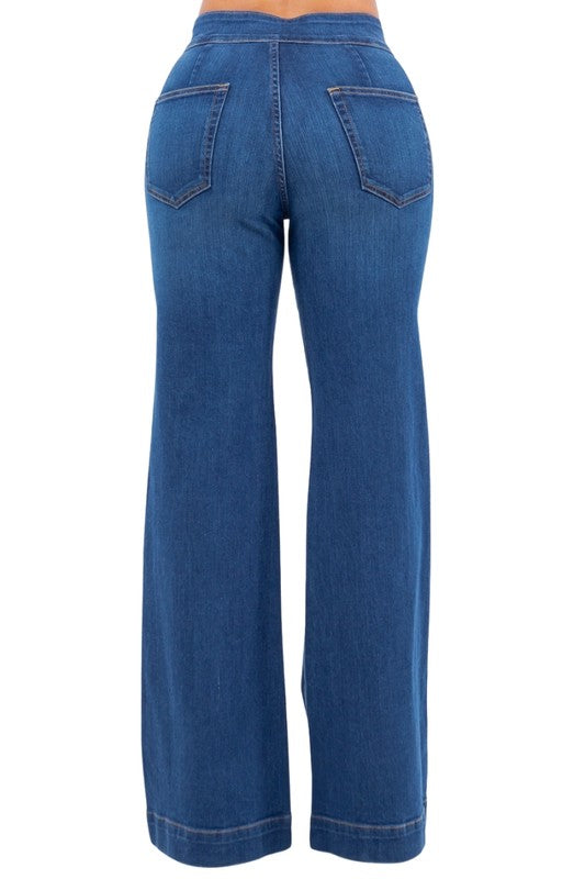 Robin Wide Leg Flare Jean in Medium Blue - Tigbul's Variety Fashion Shop