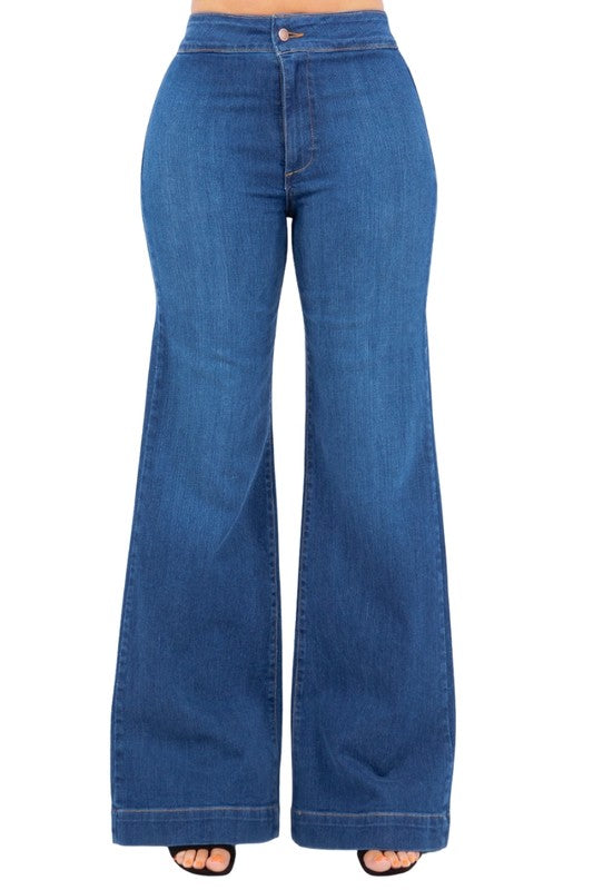 Robin Wide Leg Flare Jean in Medium Blue - Tigbul's Variety Fashion Shop