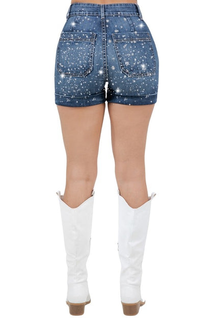 Willow Rhinestone Denim Short Dark Wash - Tigbul's Variety Fashion Shop
