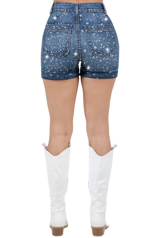 Willow Rhinestone Denim Short Dark Wash - Tigbul's Variety Fashion Shop