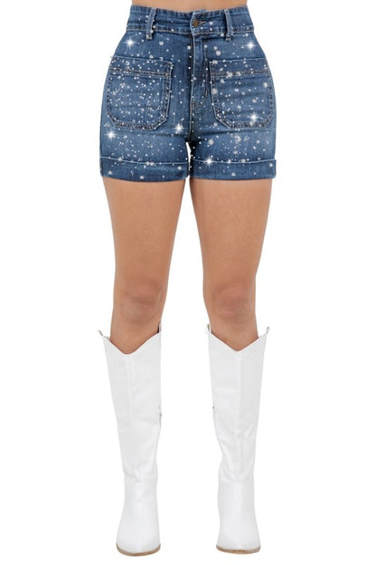 Willow Rhinestone Denim Short Dark Wash - Tigbul's Variety Fashion Shop