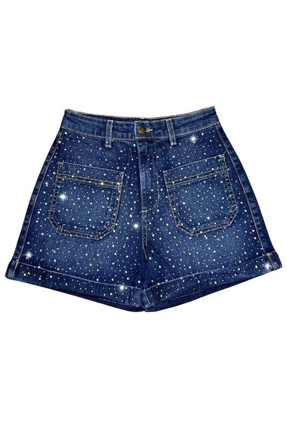 Willow Rhinestone Denim Short Dark Wash - Tigbul's Variety Fashion Shop