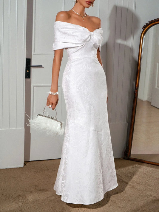 Bow Off-Shoulder Maxi Dress - Tigbul's Variety Fashion Shop