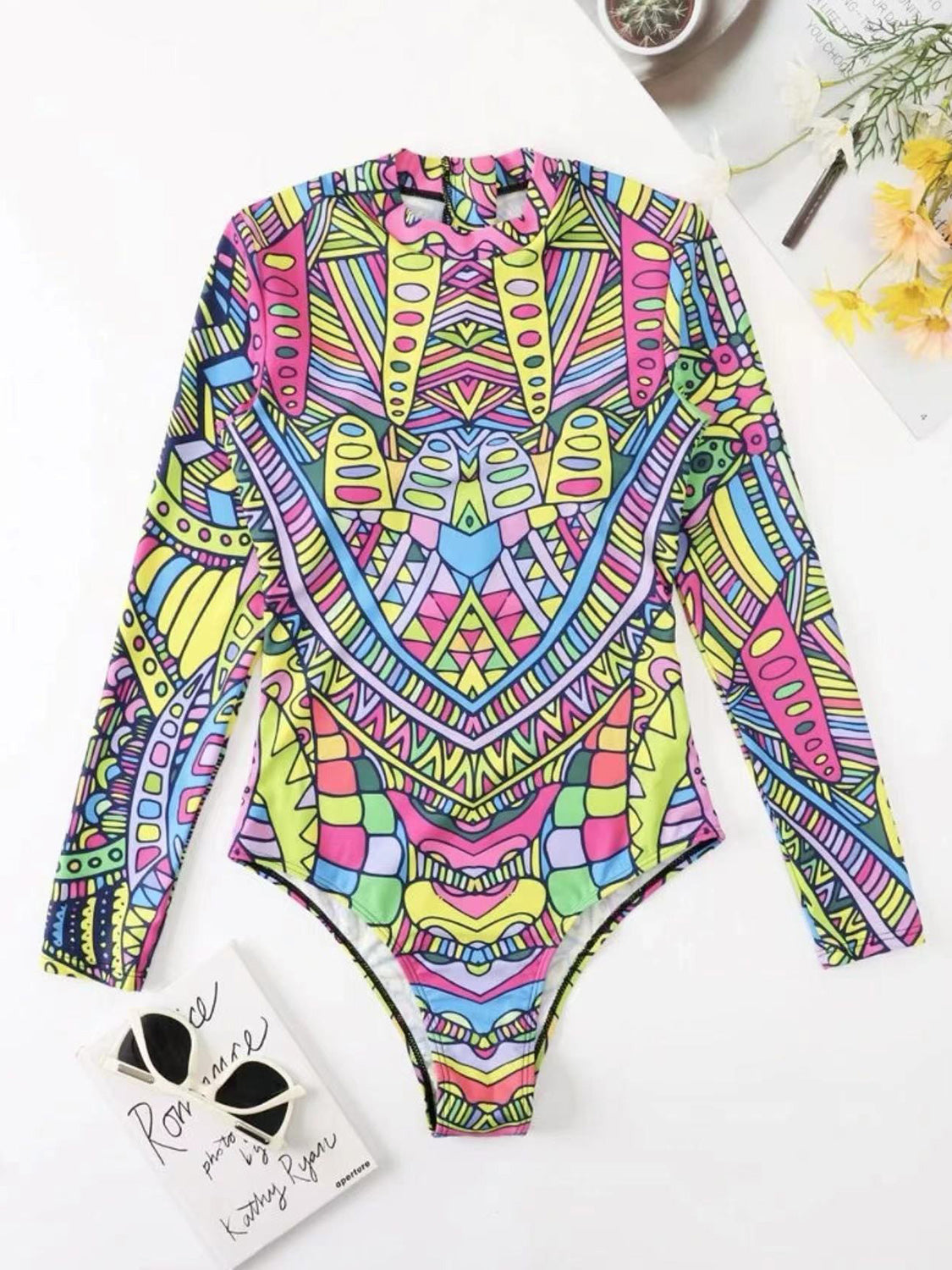 Mock Neck Long Sleeve One-Piece Swimwear - Tigbuls Variety Fashion