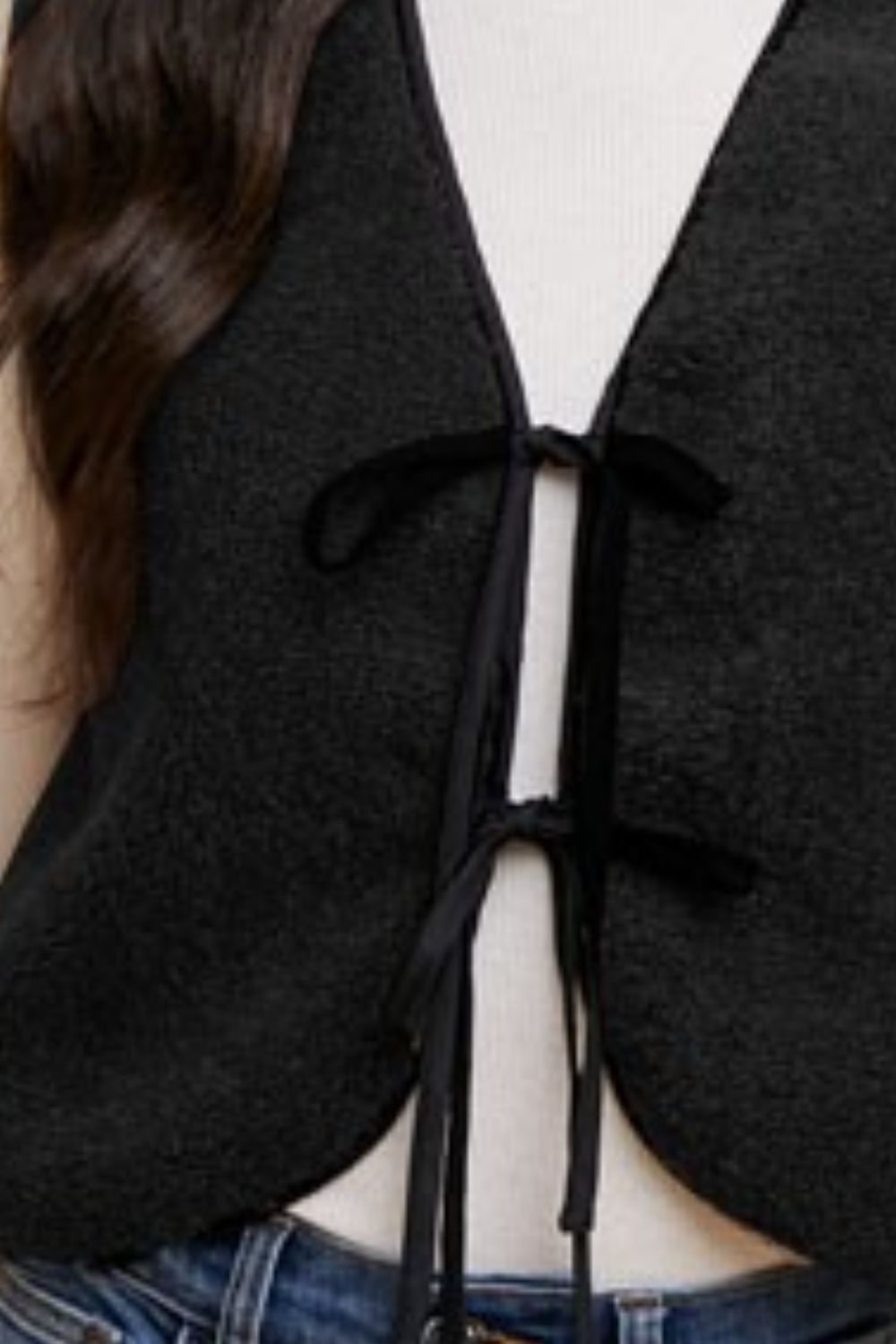 Annie Wear V-Neck Tie Detail Vest Coat - Tigbul's Variety Fashion Shop