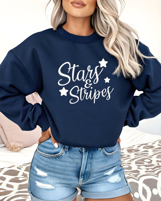 Stars N Stripes Crewneck Sweatshirt - Tigbul's Variety Fashion Shop
