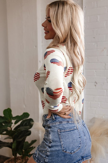 White Americana Glitter Mesh Long Sleeve Bodysuit - Tigbul's Variety Fashion Shop