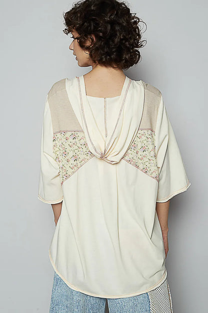 POL Lace-Up Hooded T-Shirt with Paisley Panel Detail - Tigbul's Variety Fashion Shop