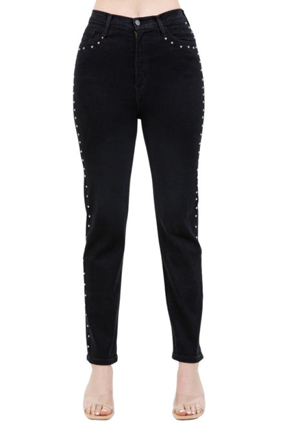 Studded Mom Jean in Black Denim - Tigbul's Variety Fashion Shop