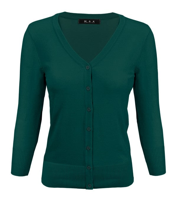 V-Neck Button Down Knit Cardigan Sweater - Tigbul's Variety Fashion Shop