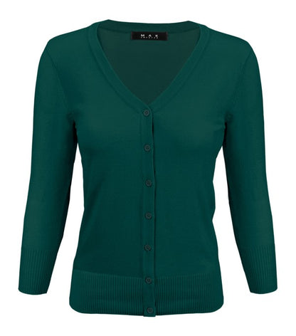V-Neck Button Down Knit Cardigan Sweater - Tigbul's Variety Fashion Shop