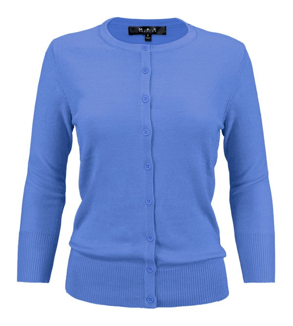 Ladies Crewneck Button Down Knit Cardigan Sweater - Tigbul's Variety Fashion Shop