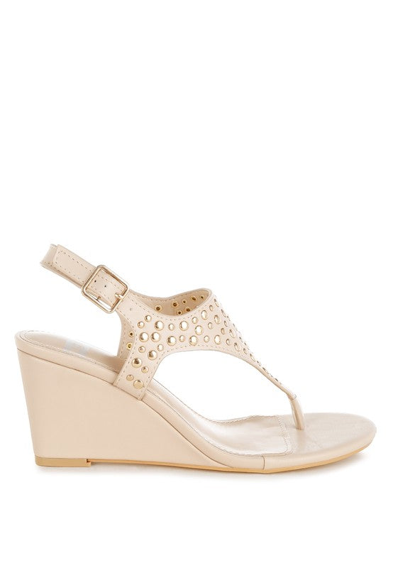 Sappho Studded Thong Toe Wedges - Tigbul's Variety Fashion Shop
