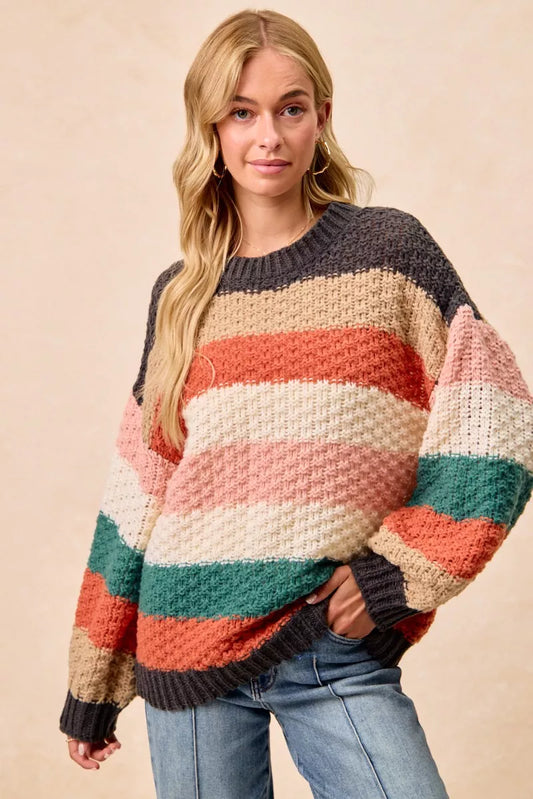 BiBi Stripes Color Block Chunky Sweater - Tigbul's Variety Fashion Shop