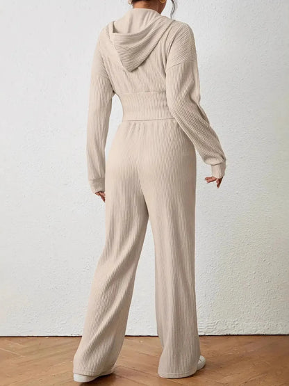 Drawstring Zip Up Hooded Top and Pants Set - Tigbul's Variety Fashion Shop