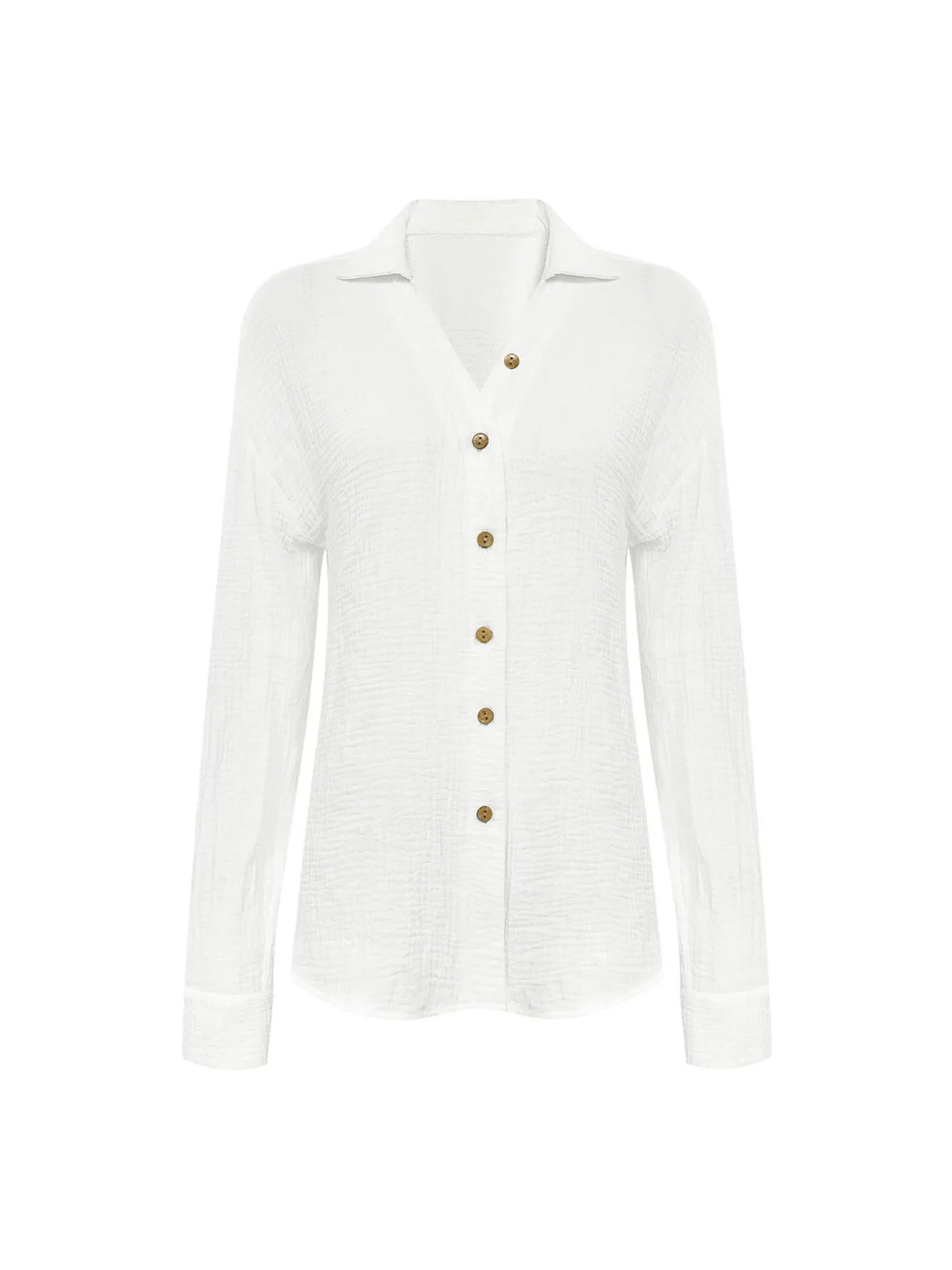 Texture Button Down Side Slit Long Sleeve Shirt - Tigbul's Variety Fashion Shop