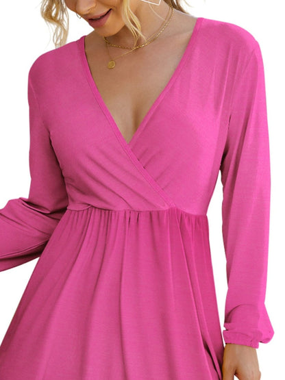 Pink Surplice Long Sleeve Mini Dress | Tigbuls Variety Fashion