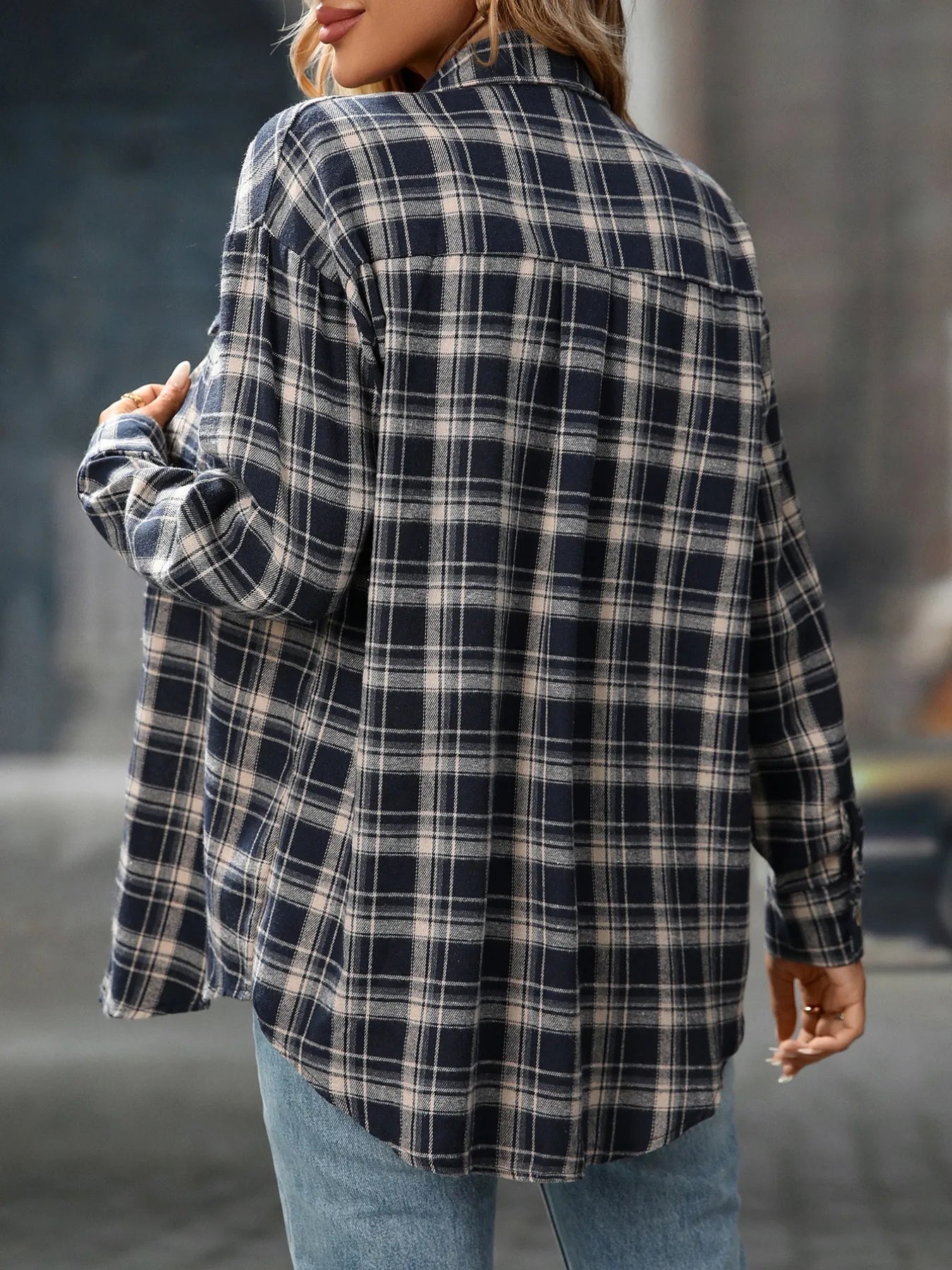 Plaid Button-Down Oversized Shirt - Tigbul's Variety Fashion Shop