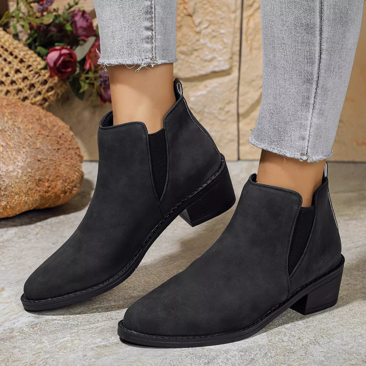 Point Toe Block Heels Ankle Boots - Tigbul's Variety Fashion Shop