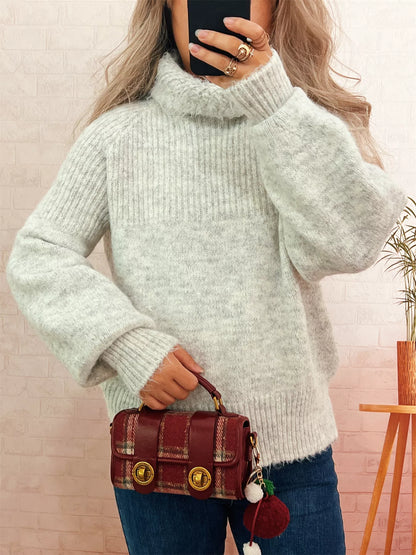 Ribbed Turtleneck Long Sleeve Sweater - Tigbul's Variety Fashion Shop