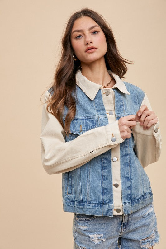 Annie Wear Collared Neck Double Placket Denim Jacket