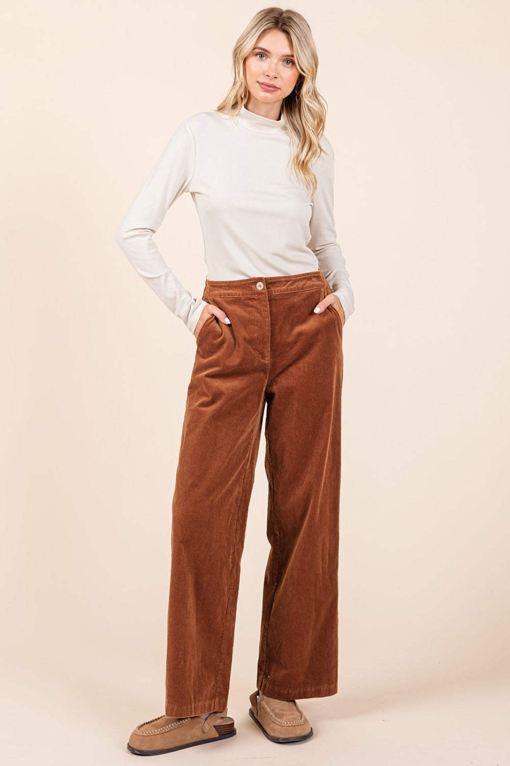 Mittoshop Corduroy Back Elastic Waist Pants - Tigbul's Variety Fashion Shop