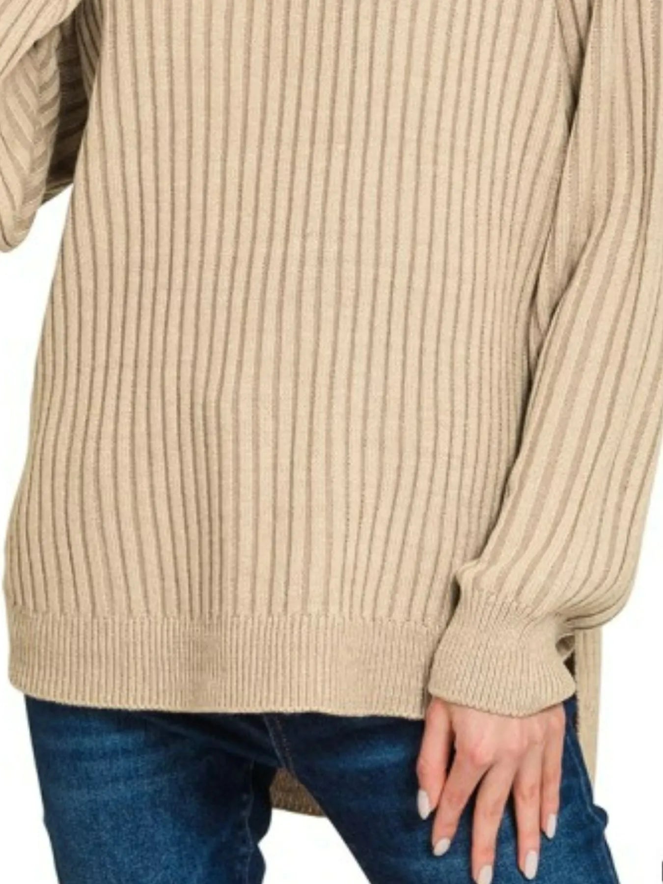 Zenana Curved Hem Two-Tone Ribbed Sweater - Tigbul's Variety Fashion Shop