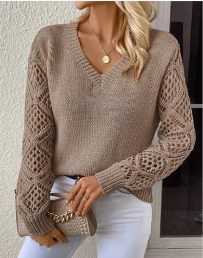 Women's  Long Sleeve Hollow Knitted Sweater - Tigbul's Variety Fashion Shop