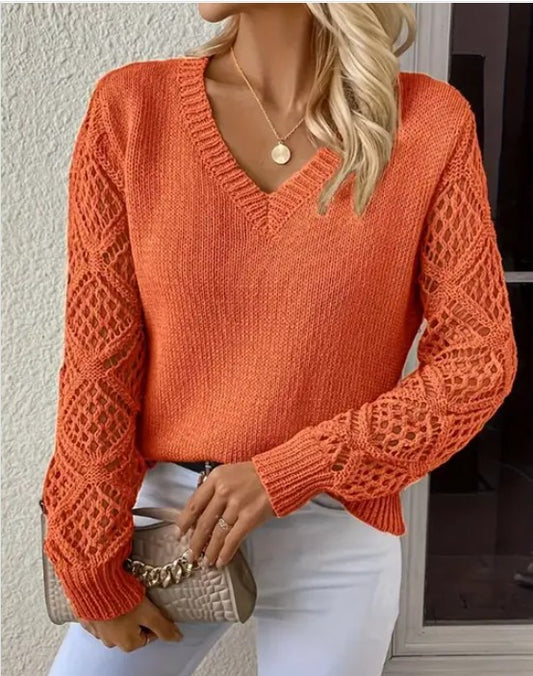 Women's  Long Sleeve Hollow Knitted Sweater - Tigbul's Variety Fashion Shop