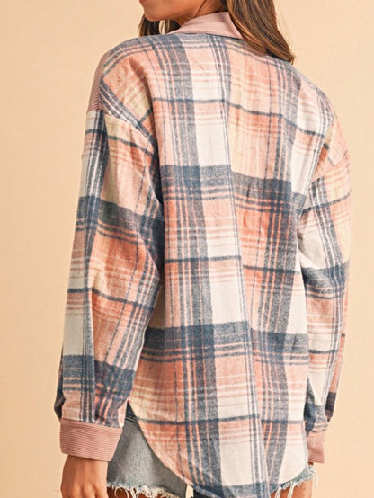 Plaid Corduroy Patch Pocket Loose Shacket Shirt - Tigbul's Variety Fashion Shop