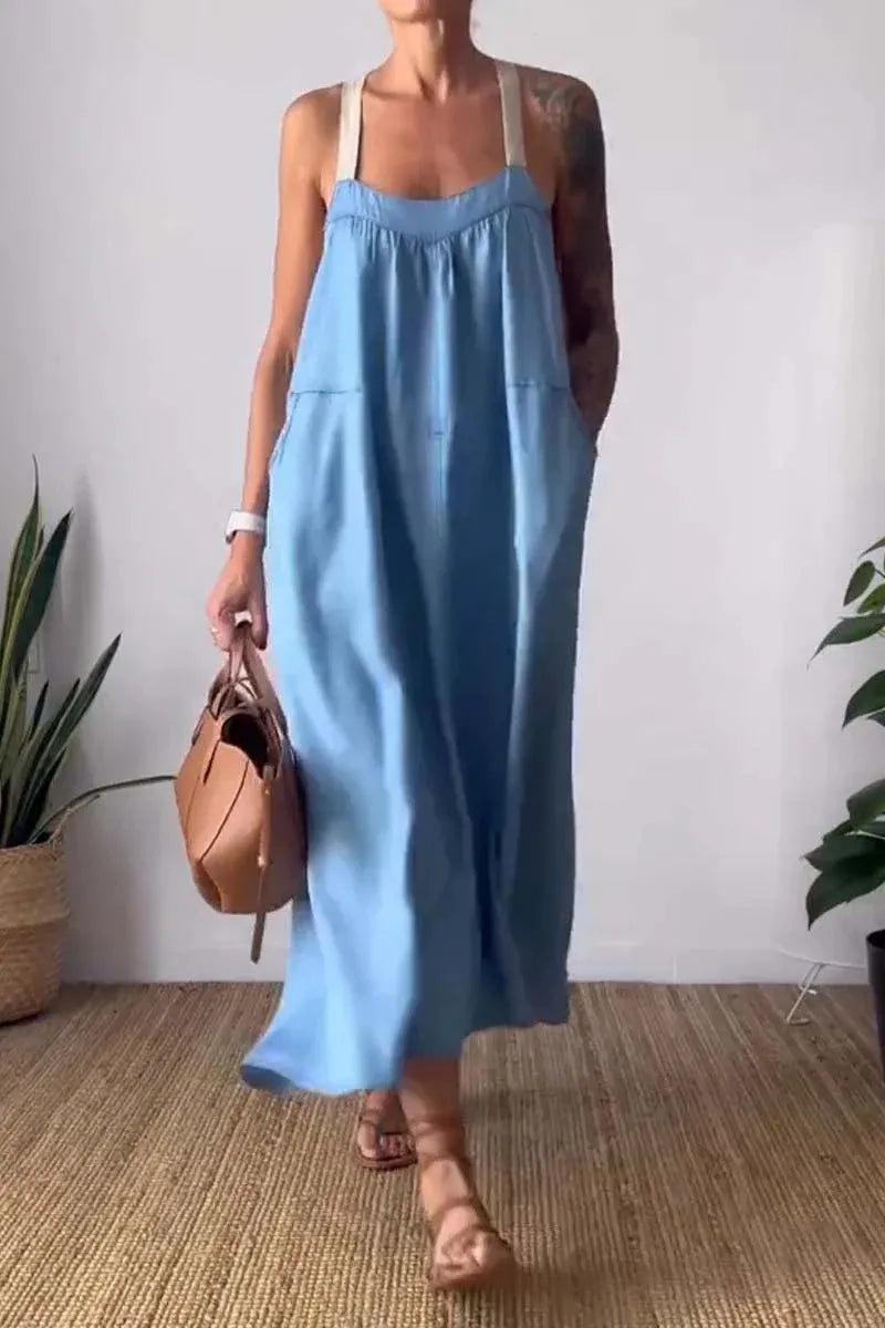 Ruched Cami Maxi Dress with Pockets Size Small - 5XL Plus - Tigbul's Variety Fashion Shop
